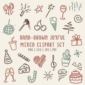 Hand Drawn Doodle Clipart Set | 80 Joyful Icons | Party & Everyday Elements | Commercial Use