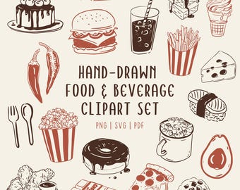 Hand-Drawn Food & Drink Cliparts | High Contrast illustrations | PNG SVG PDF Commercial Use