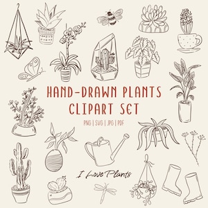 Hand-Drawn Plants & Botanical Clipart Set | 75 Houseplant Illustrations (SVG, PNG, PDF Commercial Use )