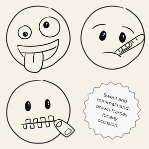 Hand-drawn doodle emoji clipart set featuring 55 cute and expressive faces in PNG, SVG, JPG, and PDF formats. Perfect for stickers, planners, journals, scrapbooking, and Cricut crafts.