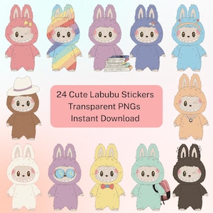 Kawaii Bunny Sticker Set: Back to School Clipart (Digital Download)
