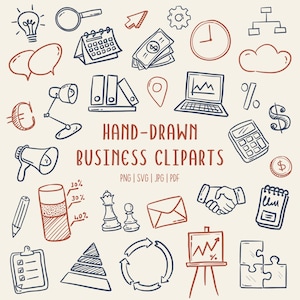 Hand-Drawn Business Clipart Set | Doodle Office, Finance, Marketing Icons | PNG SVG PDF | Commerical Use