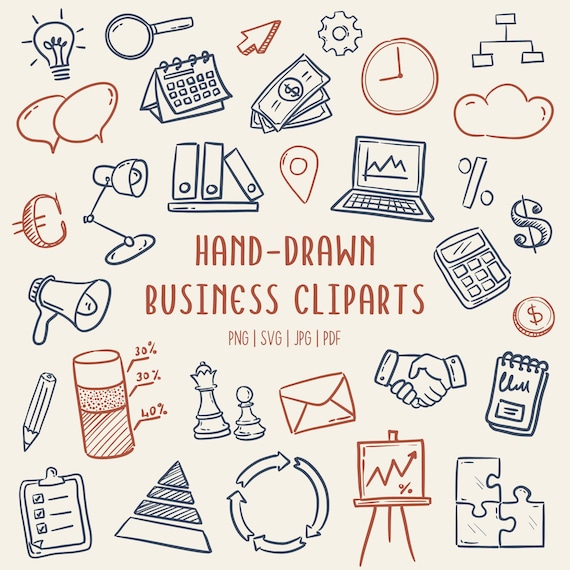 Hand-Drawn Business Clipart Set | Doodle Office, Finance, Marketing Icons | PNG SVG PDF | Commerical Use
