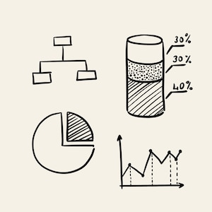Hand-drawn business clipart set featuring laptop, charts, money icons, calendar, globe, light bulb, briefcase, and more office doodles.