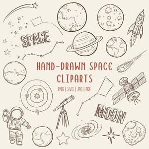 Handgezeichneter Weltraum Clipart-Set | Planeten Astronaut Rakete Illustrationen | Kommerzielle Nutzung SVG PNG