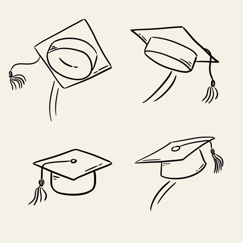 Hand drawn graduation clipart set with caps, diplomas, confetti and celebration elements