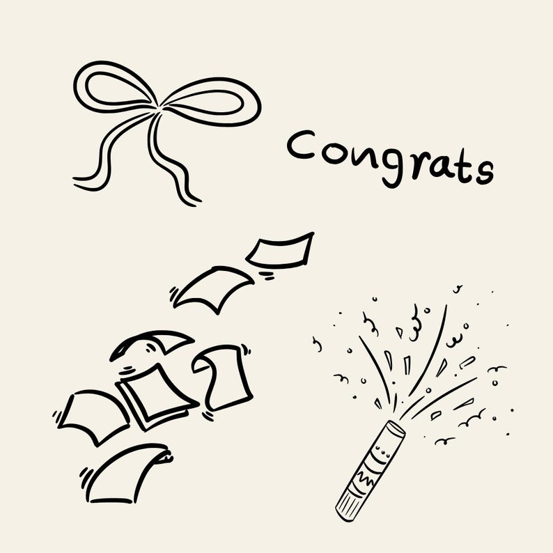 Hand drawn graduation clipart set with caps, diplomas, confetti and celebration elements