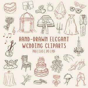 Hand-Drawn Wedding Clipart Set | 60 Line Art Bride Elements | PNG SVG PDF Commerical Use