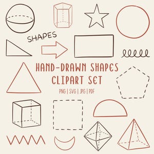 Ensemble de cliparts formes dessinées à la main | Formes éducatives pour enseignants et élèves | PNG SVG PDF Utilisation commerciale