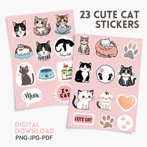 Cute Cat Stickers PNG – Printable Inspirational Stickers, Cricut Stickers, Packaging & Print and Cut Designs