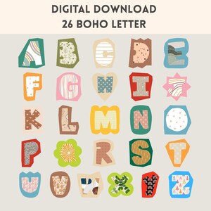 Boho Alphabet Letter PNG: Printable Stickers, Sublimation Letters (Commercial Use, Digital Download)