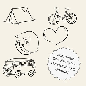 100 hand-drawn everyday life cliparts featuring cute doodle-style illustrations of daily objects like coffee, books, travel, food, plants, and cozy home items. Perfect for planners, stickers, and digital projects.