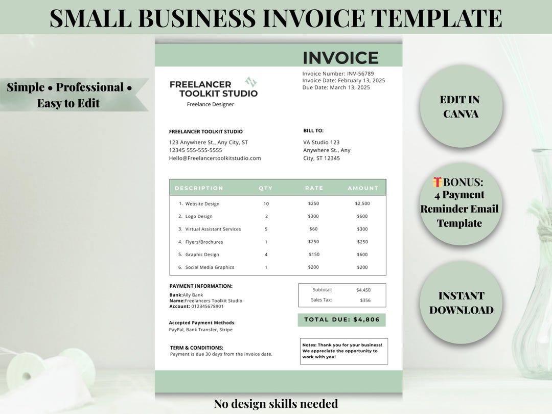 Small Business Invoice Template | Editable Canva Billing Form (digital ...