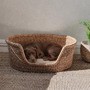 Comfortabele hondendeken van geweven zeegras voor honden en katten, handgemaakt cadeau inclusief gratis kussen.