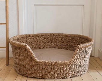 Bellissima cuccia per cani realizzata in erba marina intrecciata (con cuscino in omaggio)