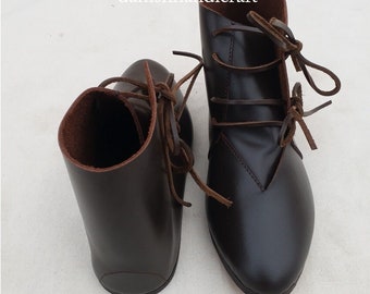 Handmade Medieval Leather Lace Boots: Dark Brown Footwear