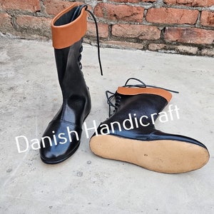 Handmade Medieval Leather Boots Pair Leather Lace Fasten Boots Footwear Pair