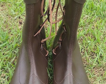 Handmade Roman Leather Lace-Up Boots: Dark Brown Footwear