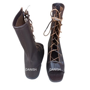 Handmade Roman Leather lace long boots pair Leather Lace fasten long boots footwear pair new