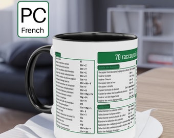 Tasse à café en céramique 70 raccourcis Excel pour PC en Français, idée cadeau pour collègue