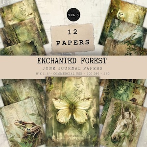 Enchanted Forest Woodlands Junk Journal Printable Paper Woodland Mystery Forest - 12 x Single Scrapbook Papers - Digital Download