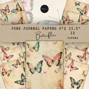 Vintage Schmetterlinge Pink Blau Grün Junk Journal Papiere - Einzelseiten zum Ausdrucken für Scrapbook Hintergrund - JJ023 vol 1