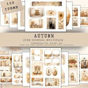 Autumn Junk Journal Mega Bundle - Multipack 100 items - Papers, Folios, Ephemera, Cards, Tags, Envelopes - Digital Download Junk Journal Kit