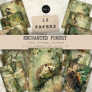 Fairy Enchanted Forest Papers Junk Journal Nature - 12 x Single Scrapbook Collage Paper Forest Background - Digital Download