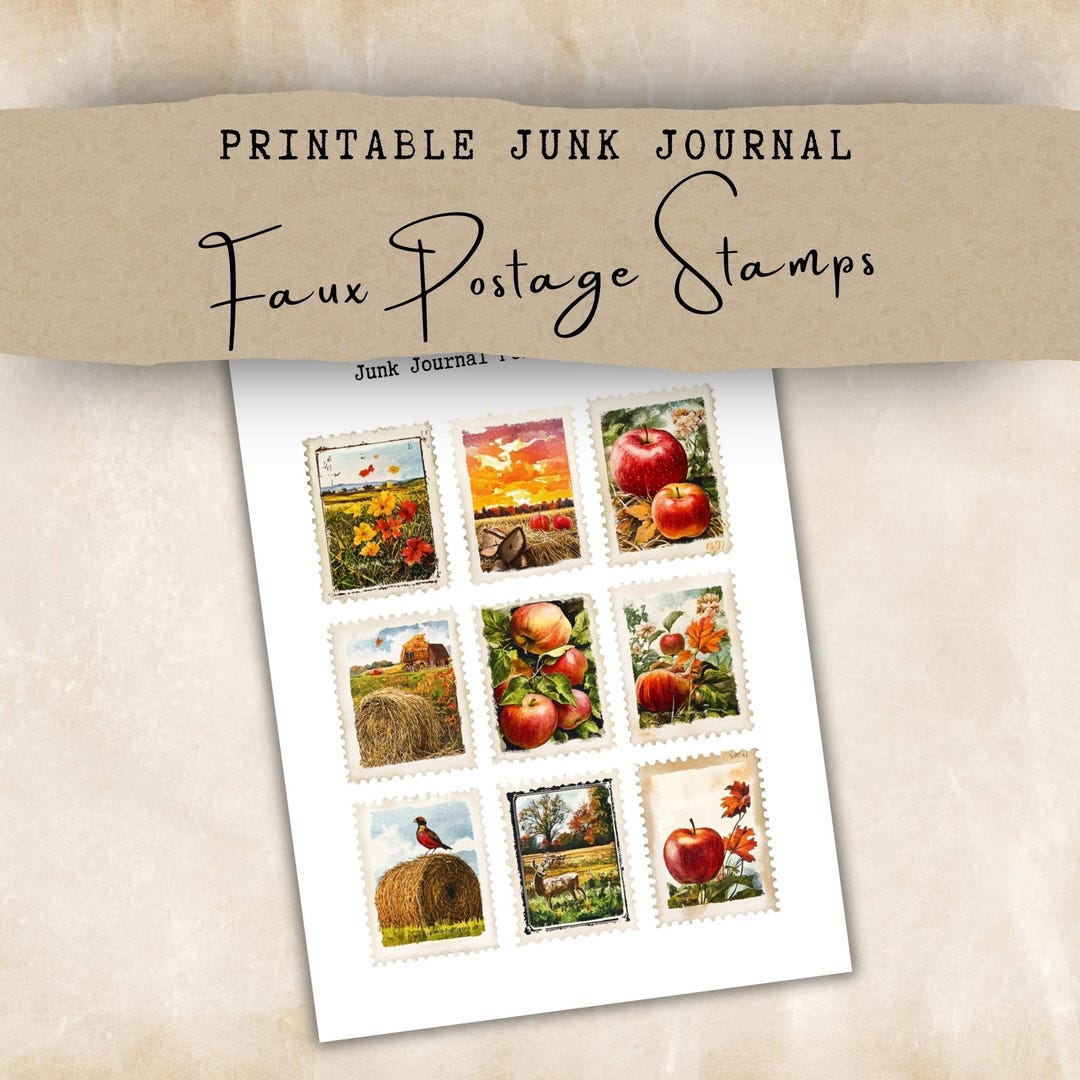Cozy Autumn Old Postage Mail Faux Printable Stamps for Junk Journal ...