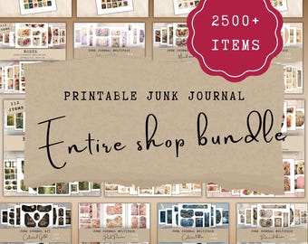 Whole Shop Junk Journal Mega Kit Bundle, Printable & digital papers, folio, tags, envelopes, cards, ephemera, stamps, Junk Journal supplies