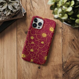 Burgundy Floral Phone Case | Flower Protection Cover | Phone Accessory iPhone 14 15 16 Samsung Galaxy S22 S23 S24 S25 Google Pixel 8 9