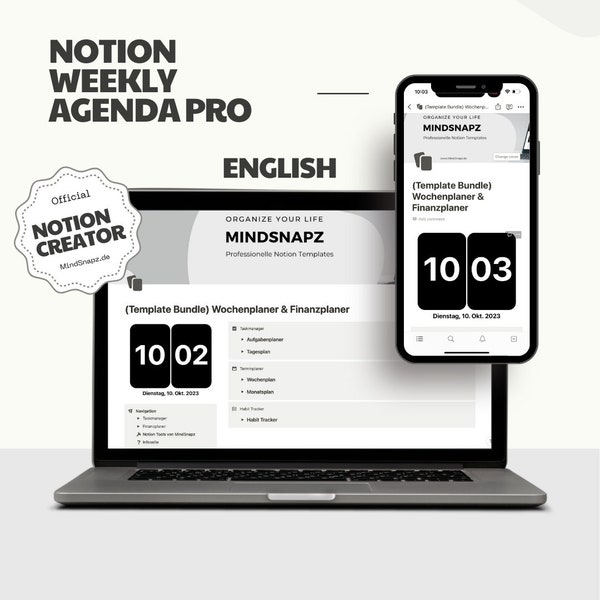 Notion Weekly Agenda Template PRO - Digital Planner for Time and Financial Management