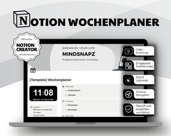 Planificateur hebdomadaire Notion / Planificateur Notion / Modèle Notion allemand / Modèle Notion allemand / Notion Habit Tracker / Planificateur hebdomadaire