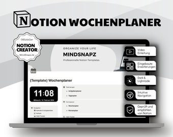 Notion Weekly Planner / Notion Planner / Notion Template German / Notion Template German / Notion Habit Tracker / Weekly Planner