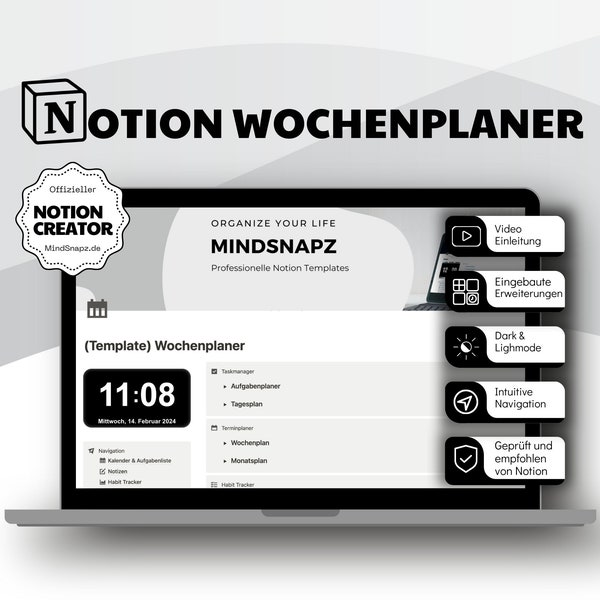 Notion Wochenplaner / Notion Planer / Notion Vorlage Deutsch / Notion Template Deutsch / Notion Habit Tracker / Weekly Planner