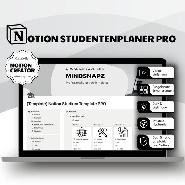Notion Template für Studenten PRO / Notion Template Deutsch / Notion All in One Dashboard / Notion Vorlage / Notion Uni Template