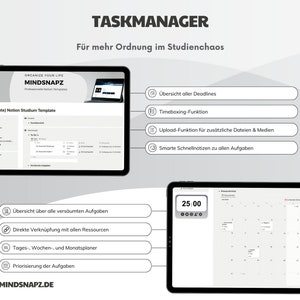 May include: A screenshot of a website for a task manager app called "Taskmanager" for students. The website features a blue and white color scheme and includes the text "Organize Your Life" and "MindSnapz". The website also features a calendar, a list of tasks, and a section for uploading files. The website is designed to help students stay organized and on top of their studies.