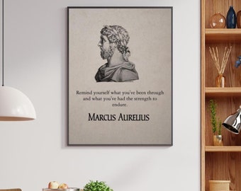 Arte mural con cita de Marco Aurelio, impresión digital de filosofía estoica para inspiración y fortaleza.