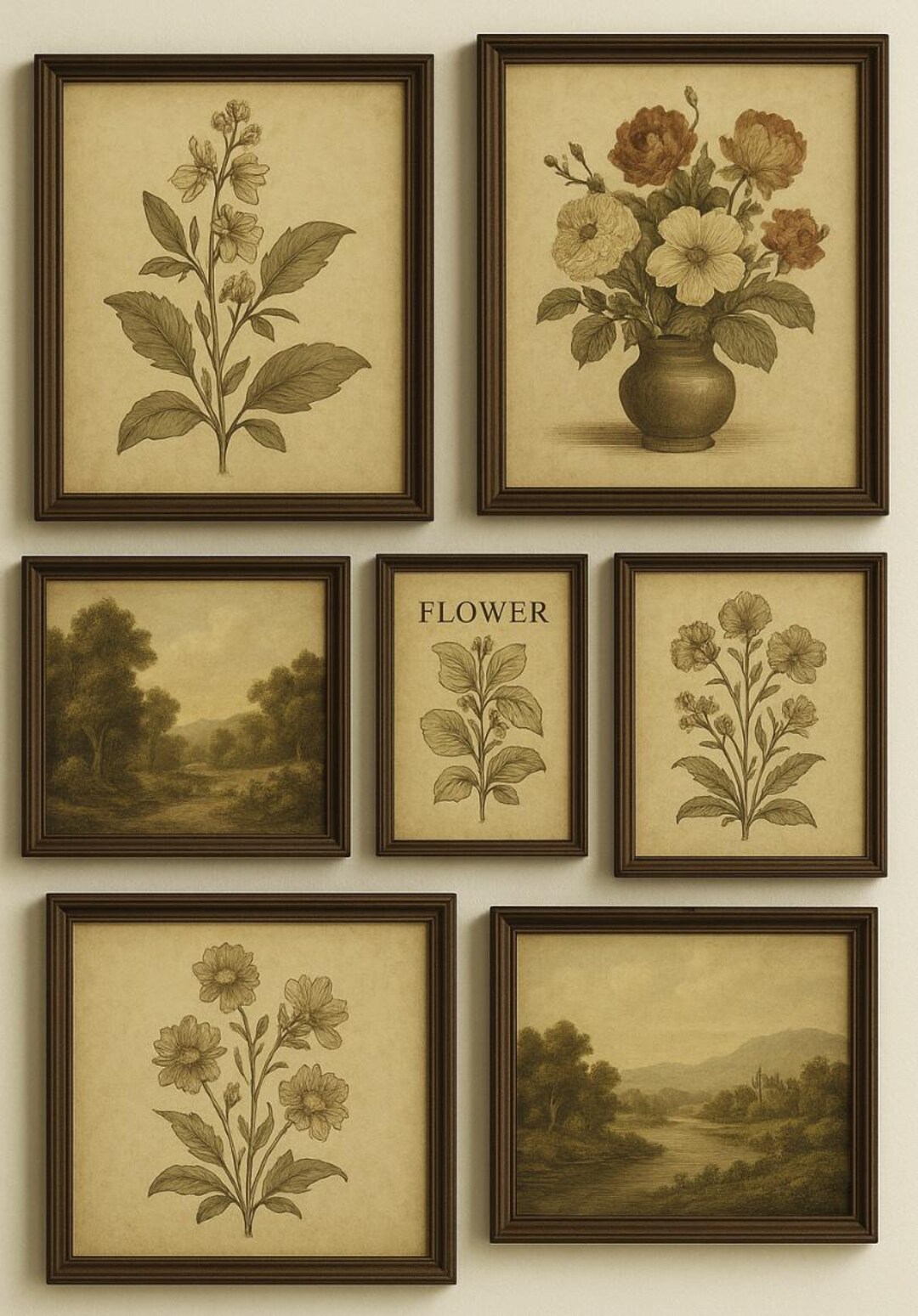 Botanical Gallery Wall Art Set – 7 Vintage Nature Prints (digital ...