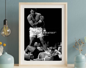 Iconic Muhammad Ali Knockout Quote – Black & White Wall Art Print