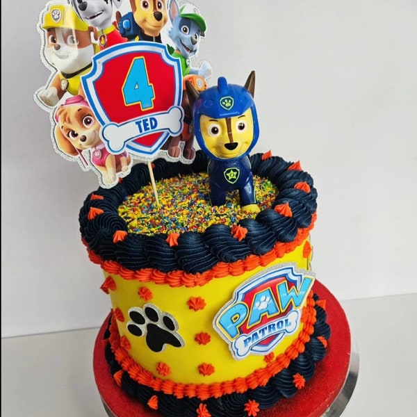 Personalised paw patrol Inspired Cake Topper cake charm paw prints Any Name Any Age birthday party
