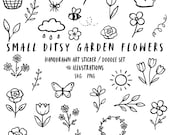 Ditsy Flower SVG Bundle, Cottagecore Floral Clipart PNG, Hand Drawn Botanical Doodles 48 Files, For Canva Goodnotes Cricut