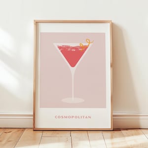 Cosmopolitan Print, Cocktail Print, Kitchen Bar Drink Print, pinke und orange Kunst, lustige Wandkunst, Cocktail Poster, trendige Wand