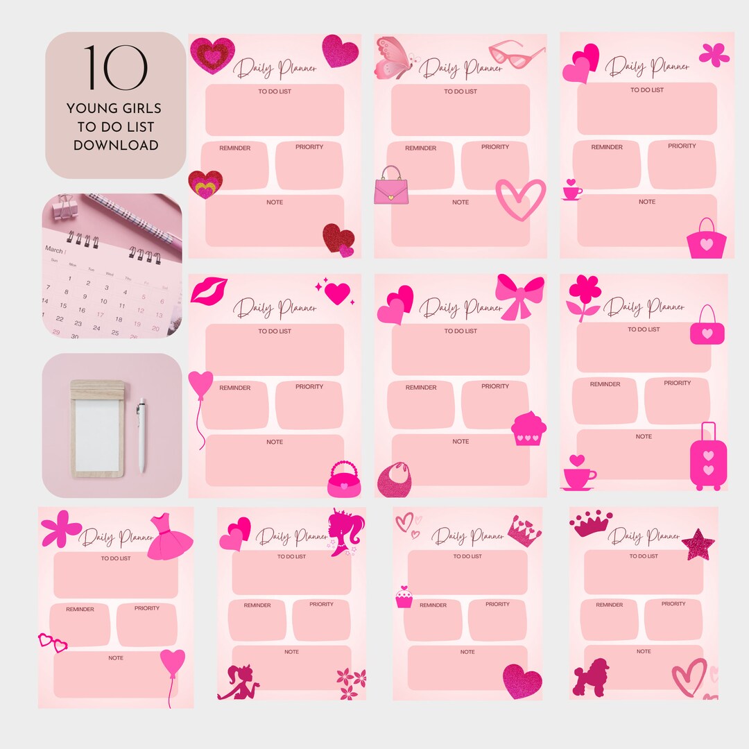 Blank Pink to Do List Printable Daily to Do List Young Girls - Etsy