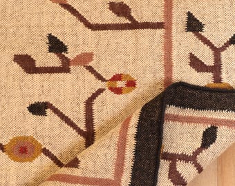 Handwoven Navajo Kilim Rug Wool Jute Aztec Design, 9x12 ft