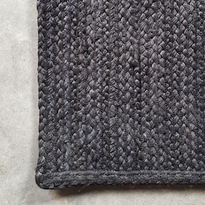 8x10 Czarny ręcznie pleciony naturalny dywan jutowy, dywan prostokątny, dywan z juty, dywan kwadratowy, dywan orientalny, dywan pleciony, dywan boho