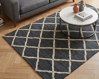 9X12,8x10 Ft Jute Rug Ivory Diamond Natural Jute High Quality Hand Woven best Quality Boho Style Rug Moroccan Nordic Rug Bohemian Decor Rug