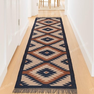 Multi Sizes Runner Rug For Stairs, Handwoven Geometric Indian Rug, Kilim Runner Rug For Entryway | Hallway | Kitchen | Bedside | Gallery