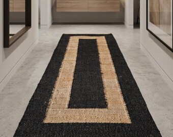 Handmade Jute Runner Rug, Boho Hallway Decor, Natural Hemp Area Rug