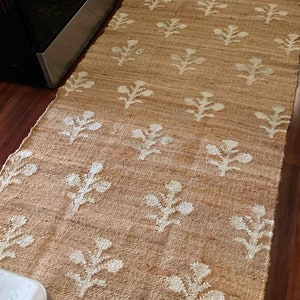 Natürlicher weißer Blumen-Juteteppich, hochwertige handgewebte Premium-Qualität im Boho-Stil, Baumwolljuteteppich, marokkanischer nordischer Teppich, Boho Decor Teppiche